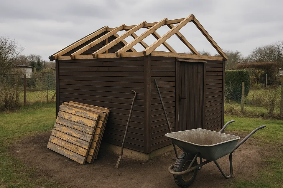 Rückbau eines kleinen Holz-Gartenhauses (Symbolbild)